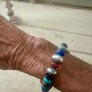 Southwestern sterling  wrap bracelet with sterling silver and colorful beads